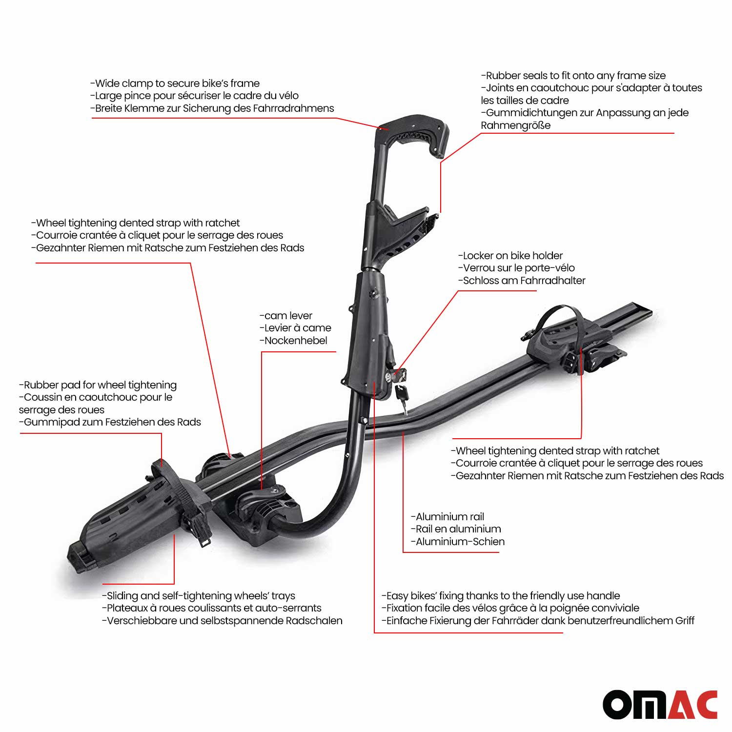 Car Rooftop Mount Bike Rack Carrier Bicycle Universal Lockable Black 2Pcs
