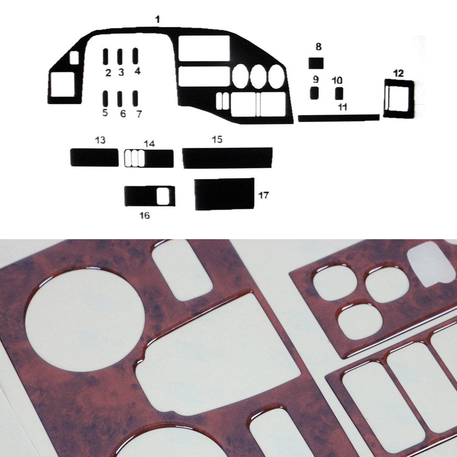 Wooden Look Dashboard Console Trim Kit for Dodge Sprinter 2003-2006 17 Pcs