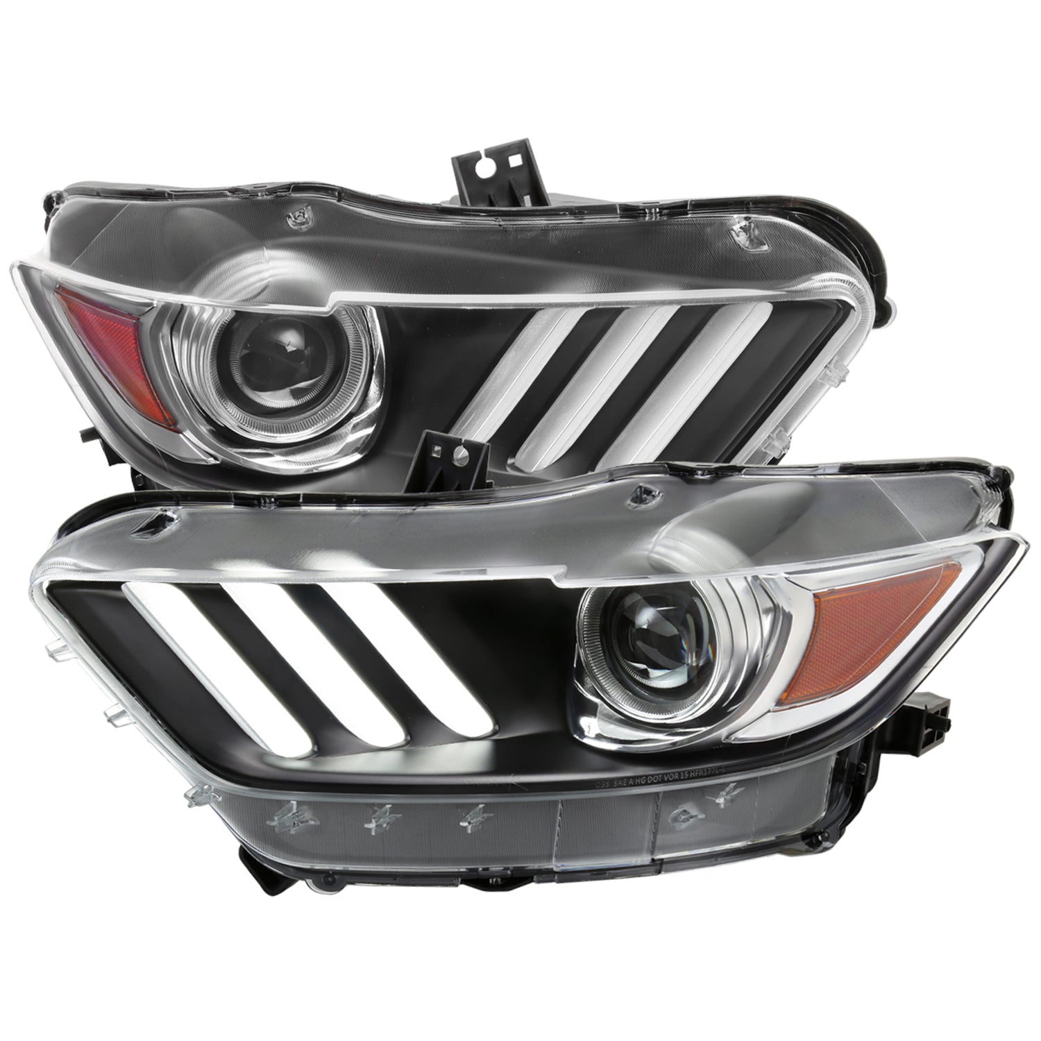 2015-2017 Ford Mustang / 18-2020 Shelby Strip LED Xenon HID Headlights Black