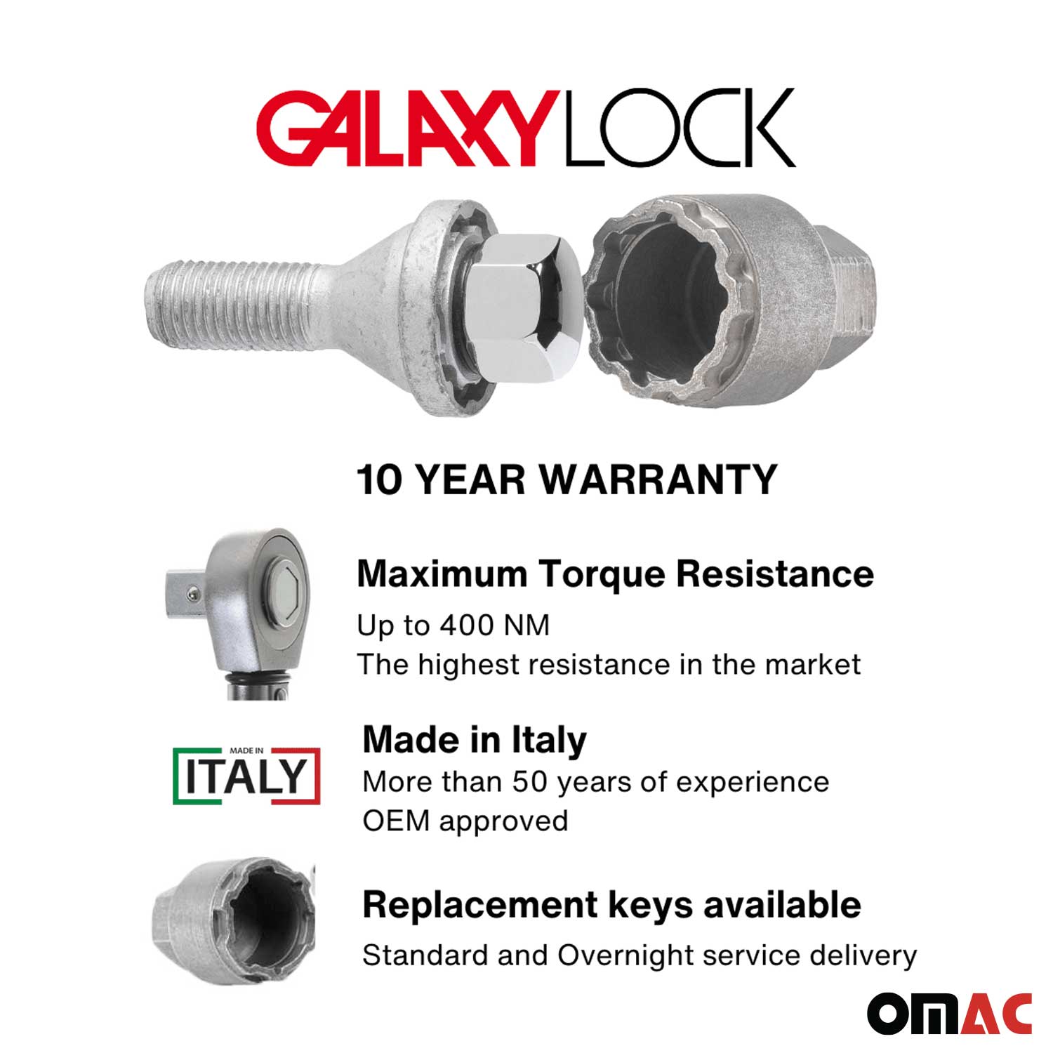 Wheel Lock Kit for BMW XM / 8 Series M14X1.25 Bolt Chromed 4Locks & 1Key
