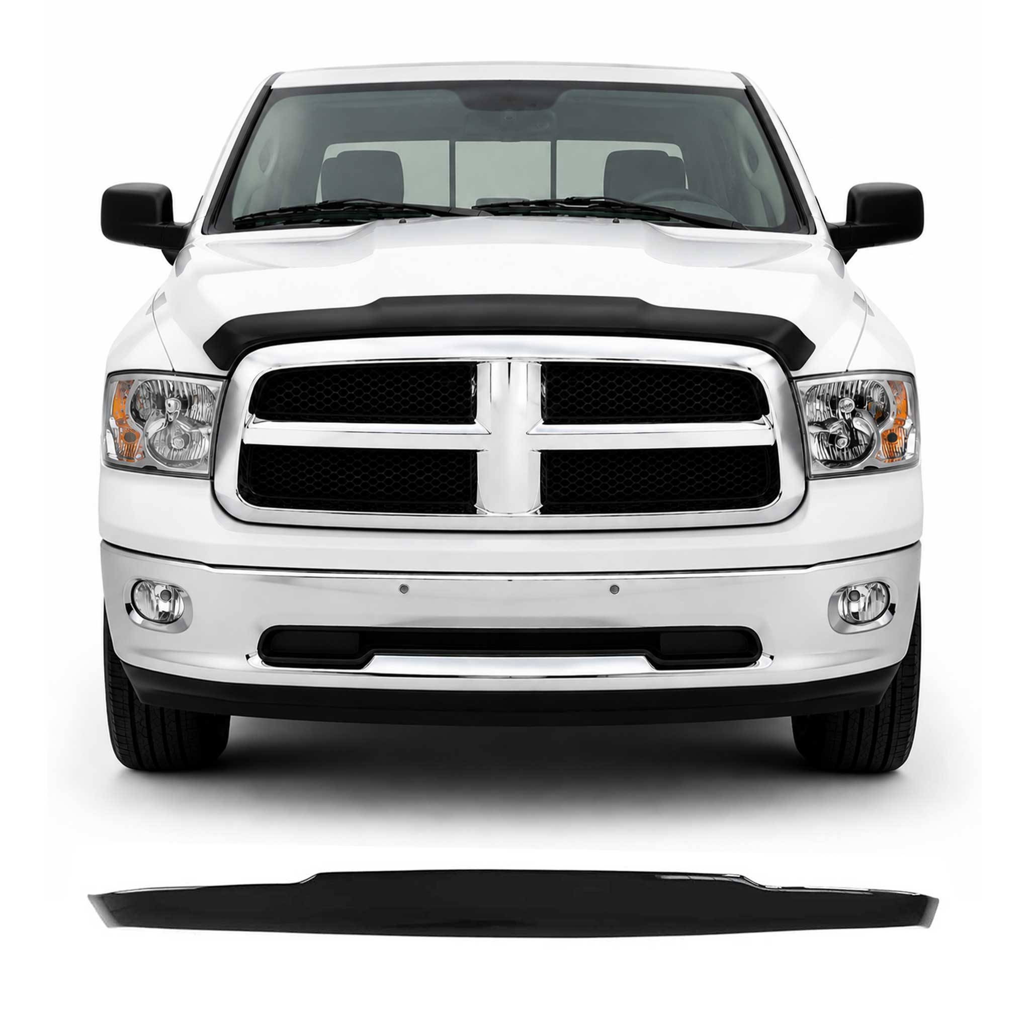 2002-2011 Dodge Ram 1500 Front Bug Shield Hood Deflector 1 Pc Smoke Stick Install