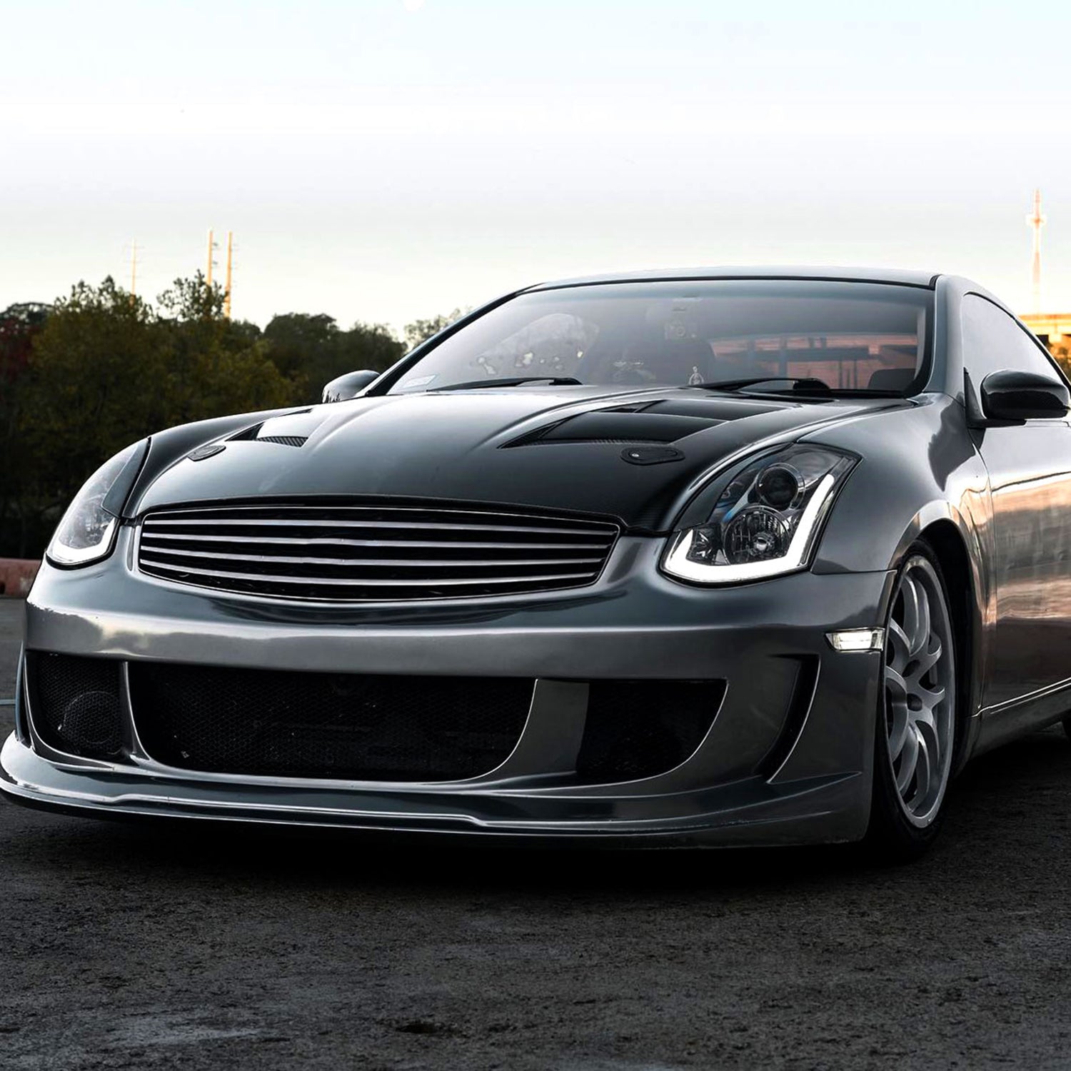 2003-2007 Infiniti G35 Coupe LED Bar Projector Headlights Turn Signals Smoke