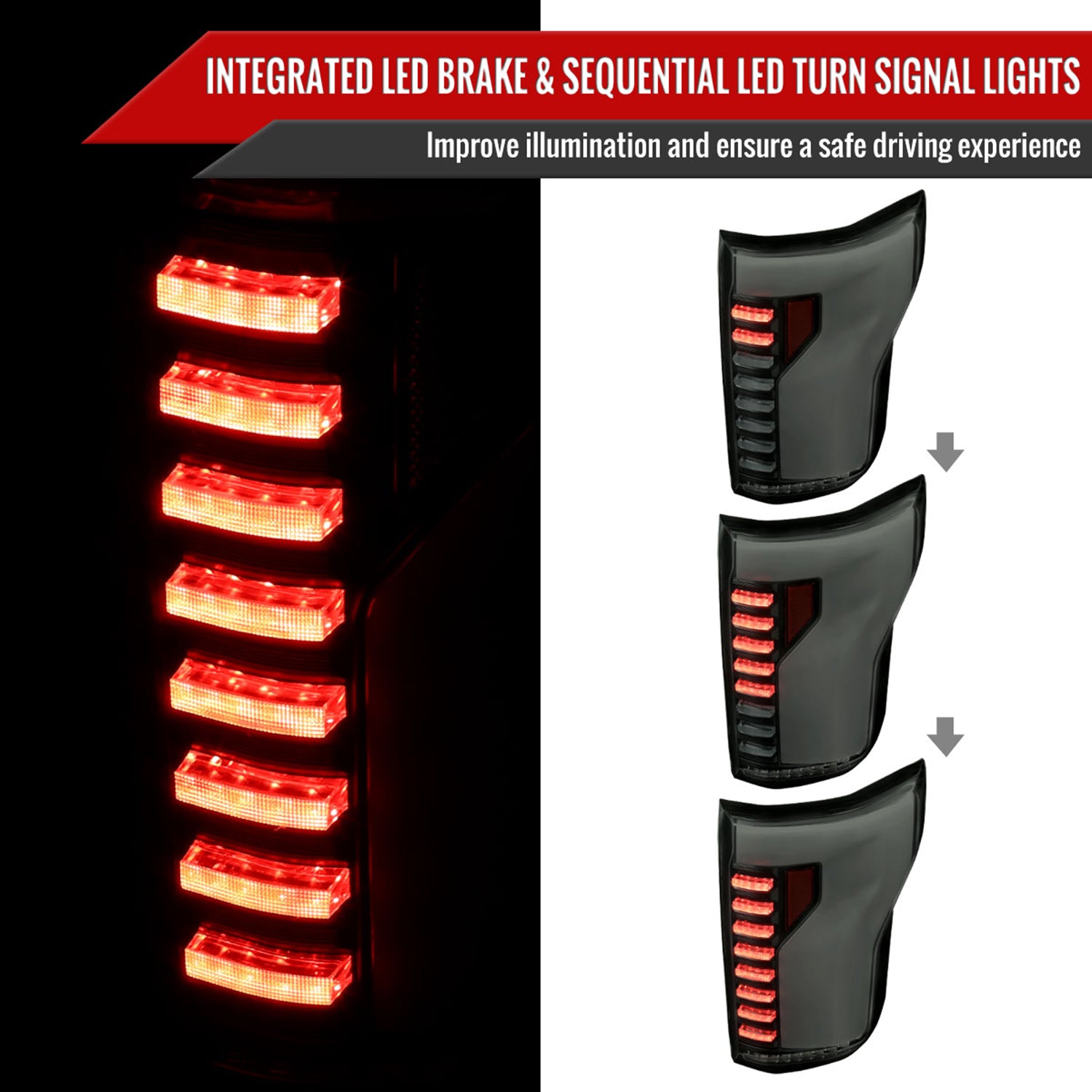 2018-2020 Ford F-150 Turn Signal Animated White LED Bar Tail Light Black/Smoke