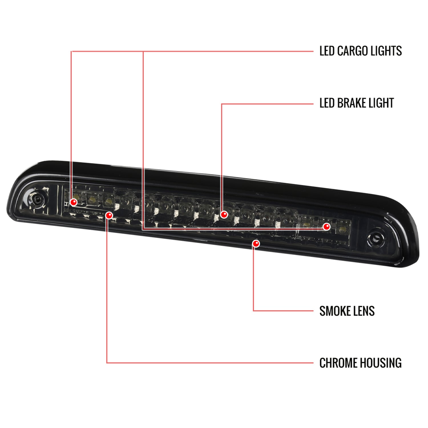 1992-1996 Ford F-150/F-250/F-350/Bronco LED 3rd Brake Light Chrome/Smoke Lens