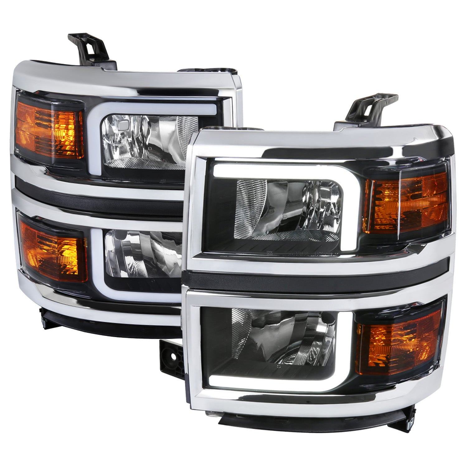 2014-2015 Chevy Silverado 1500 LED Bar Factory Headlights Matt Black/Clear