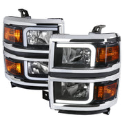 2014-2015 Chevy Silverado 1500 LED Bar Factory Headlights Matt Black/Clear