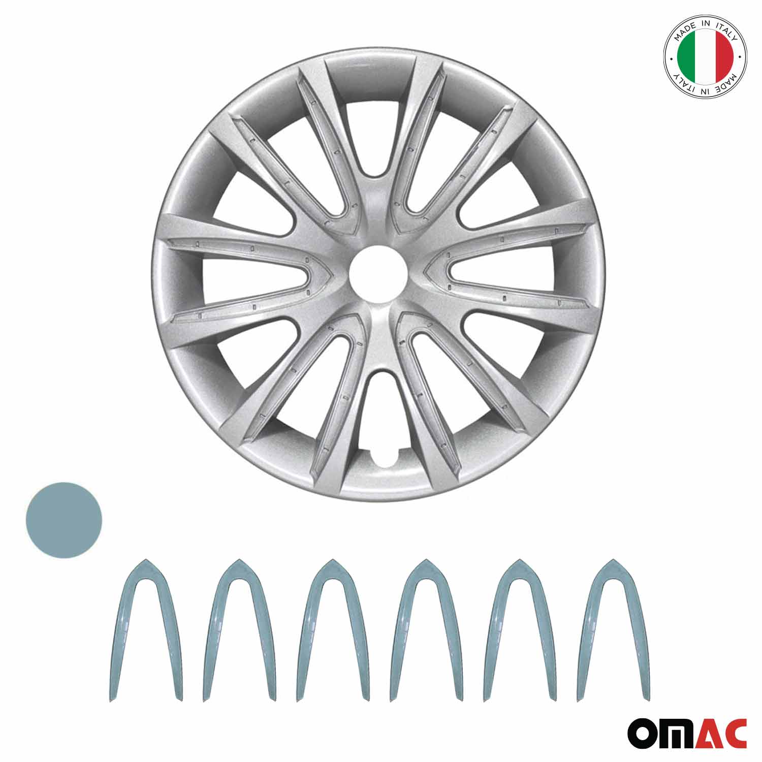 Bicolo Hub Caps Wheel Cover 14" Gray & Hell Blue Full Set 4 pcs.