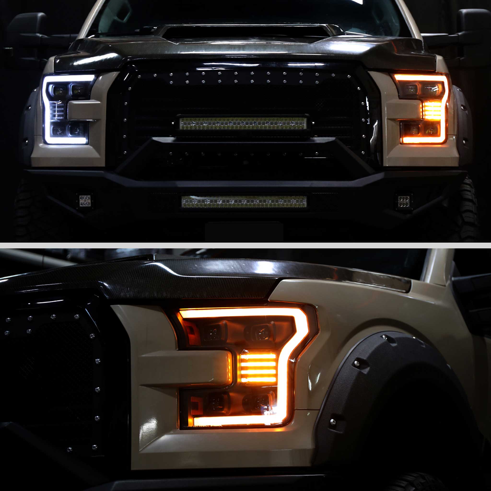 For Ford F-150 2015-2017 Headlights LED Turn Signals DRL Parking Light Strip Black Housing Smoked Lens