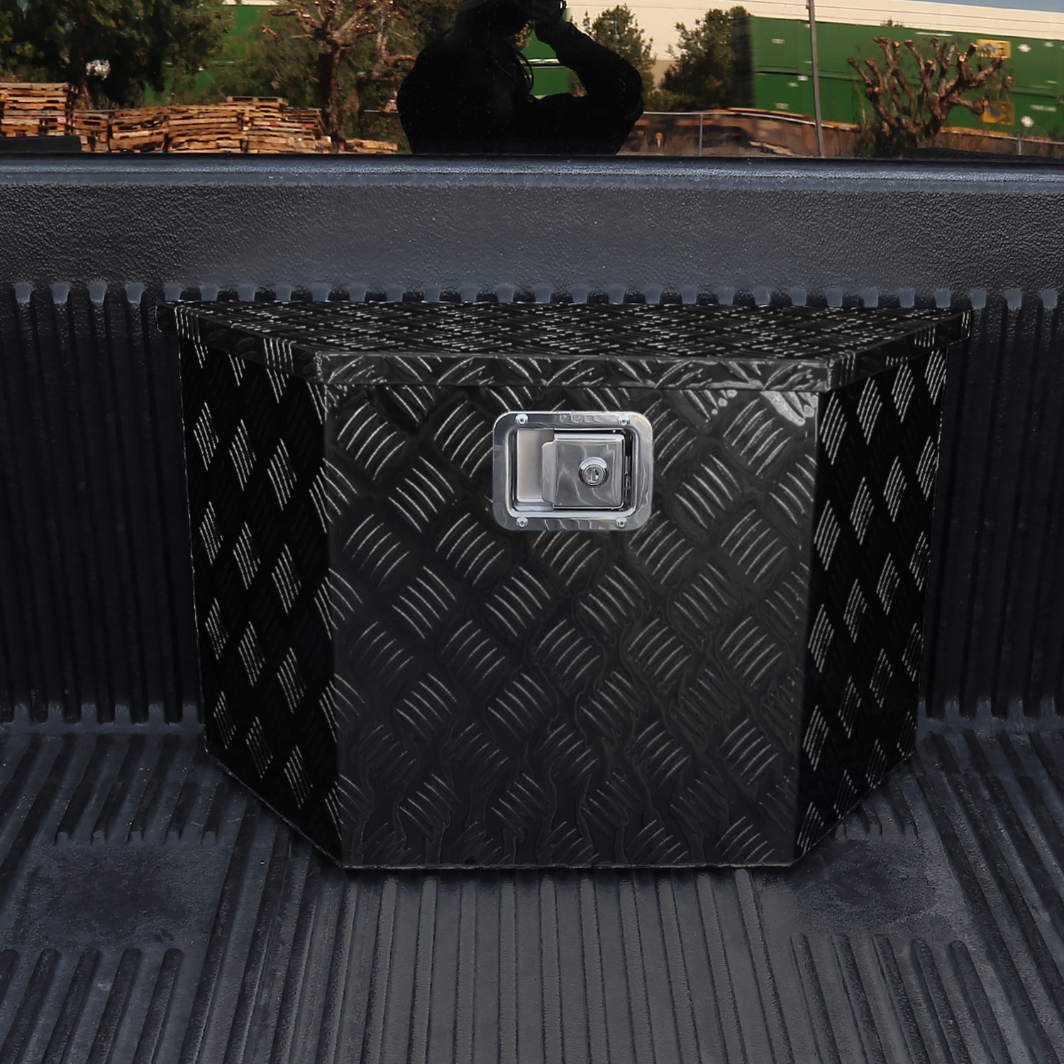 Universal 15~28" Black Heavy Duty Truck Trailer Tongue Tool Box w/ Lock & Keys