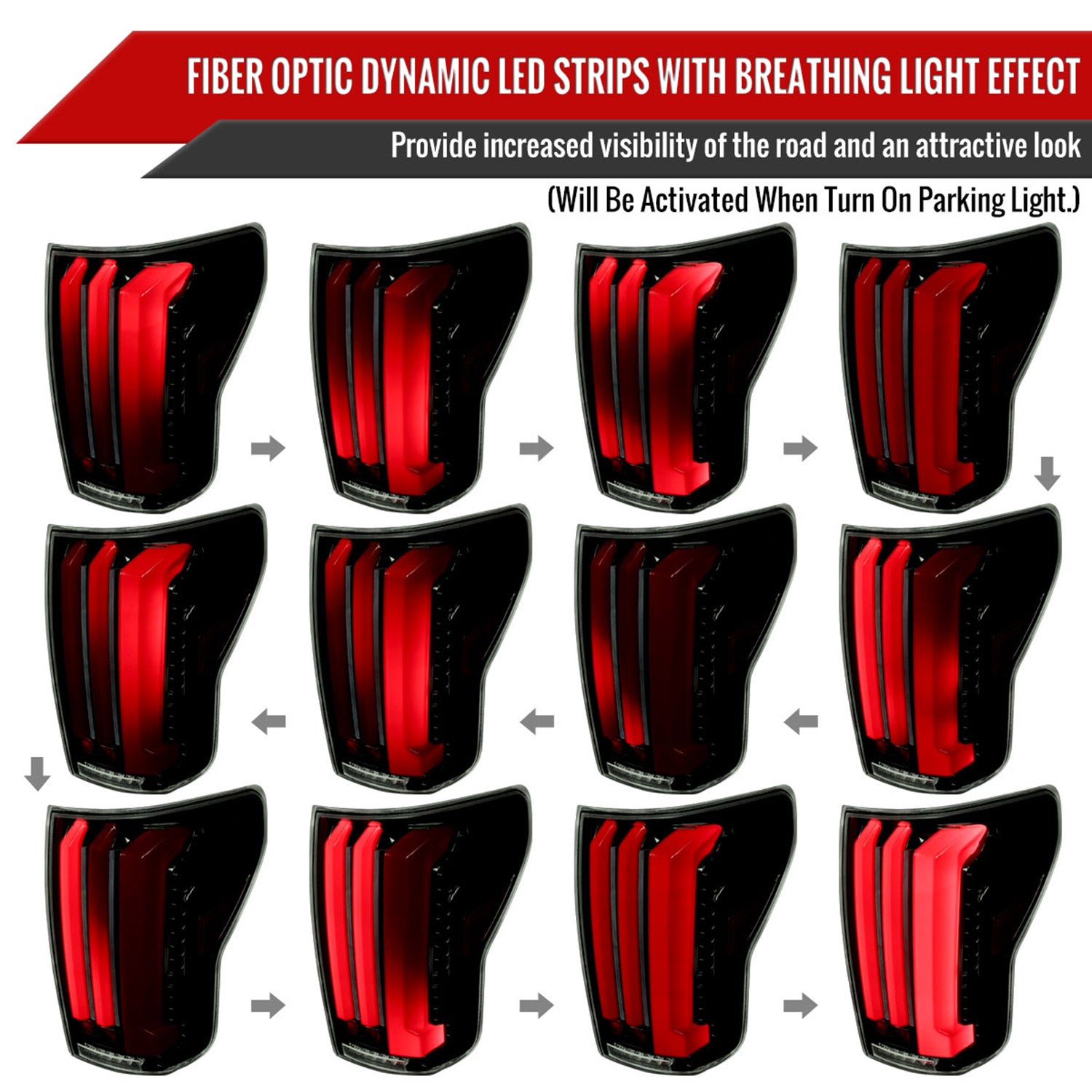 2007-2013 Toyota Tundra Sequential Red LED Bar Tail Lights Glossy Black/Smoke