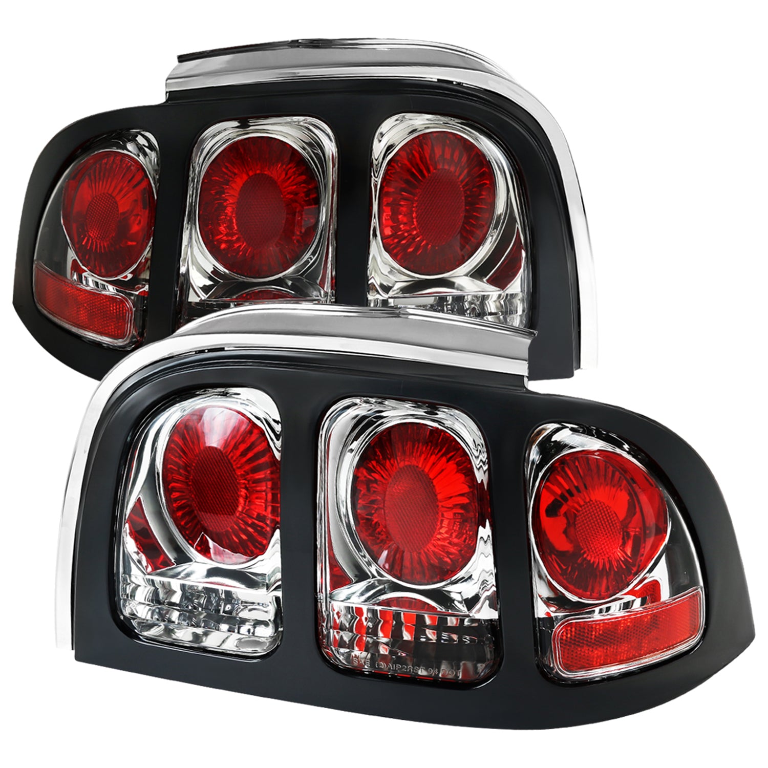 1994-1998 Ford Mustang Tail Lights Chrome Housing/Clear Lens