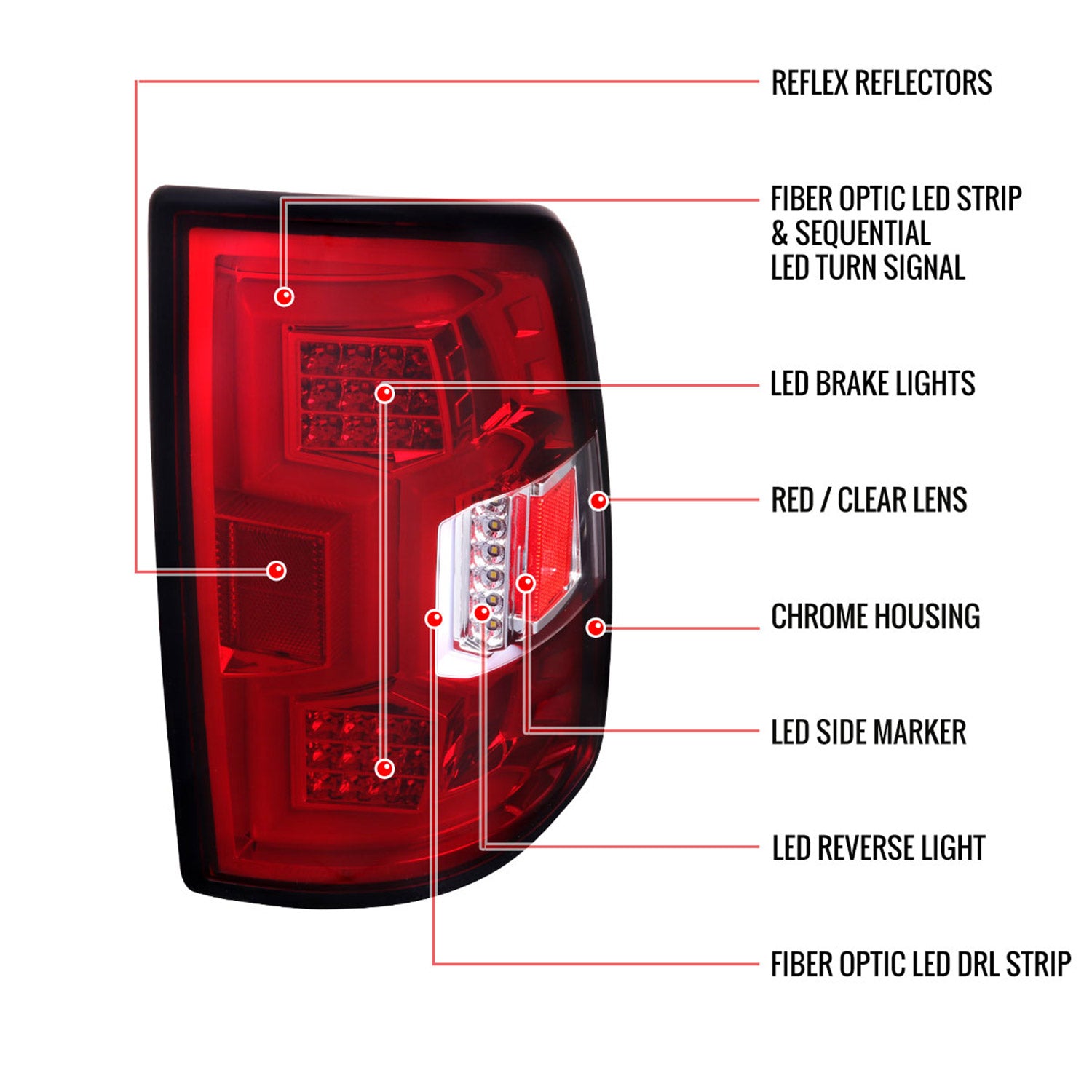 2019-2024 Dodge RAM 2500/3500 LED Sequential Signal Tail Lights Chrome/Red