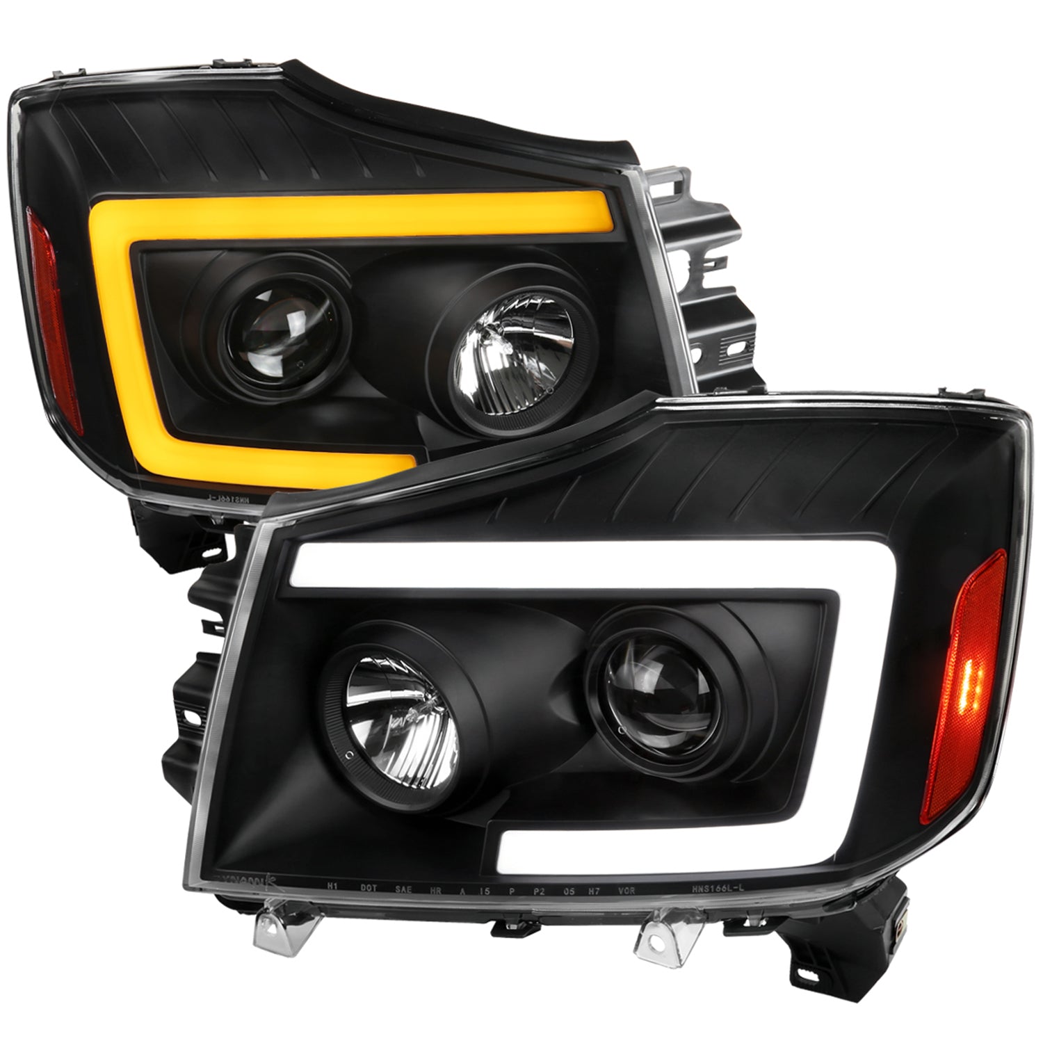 2004-2015 Nissan Titan / 04-2007 Armada LED C-Bar Headlights Signal Black