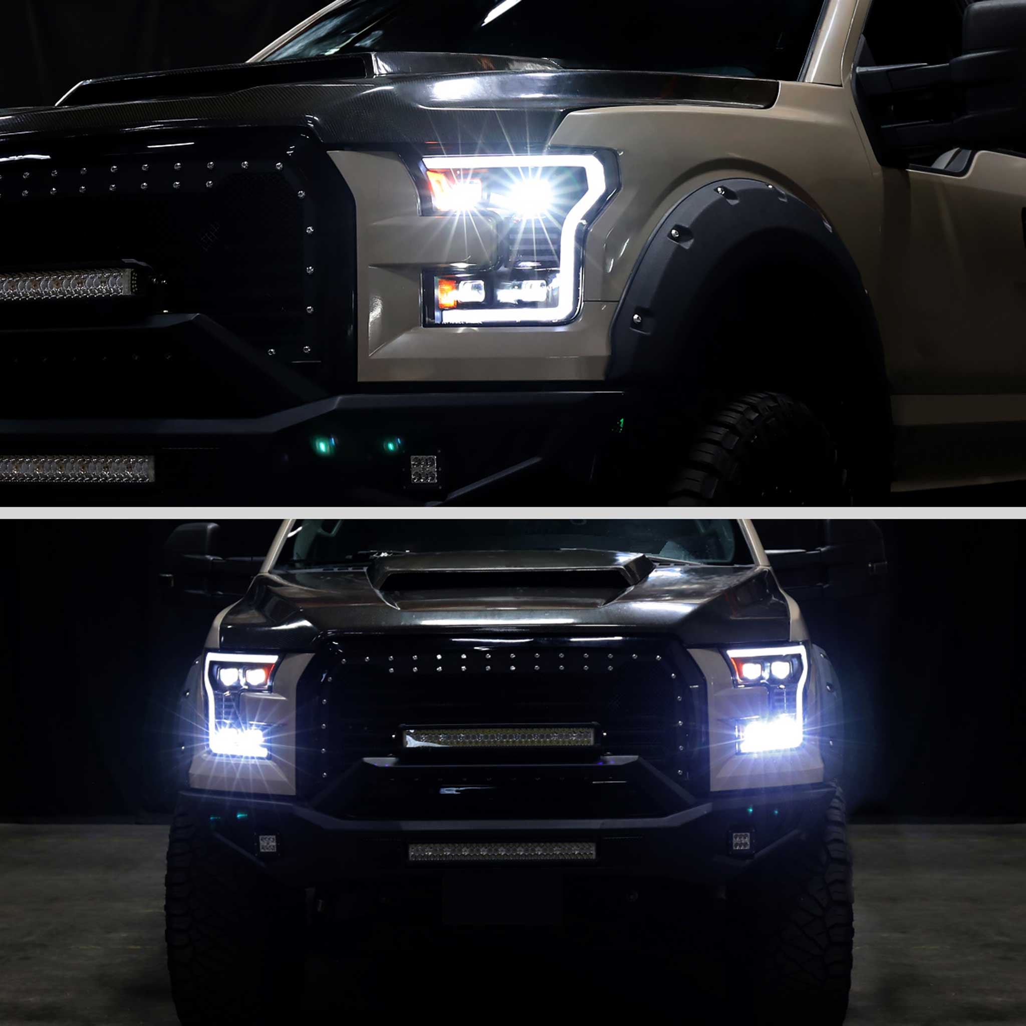 For Ford F-150 2015-2017 Headlights LED Turn Signals DRL Parking Light Strip Black Housing Smoked Lens