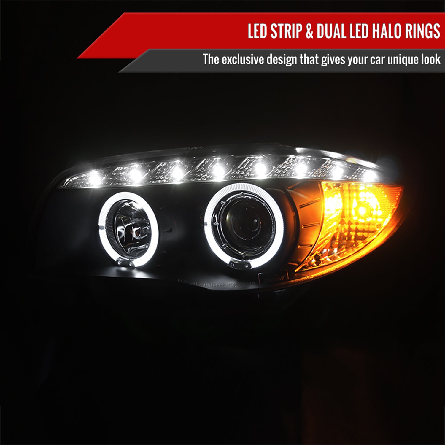 2004-2013 BMW E81 E82 E87 E88 Dual Halo Projector Headlights LED Light Black
