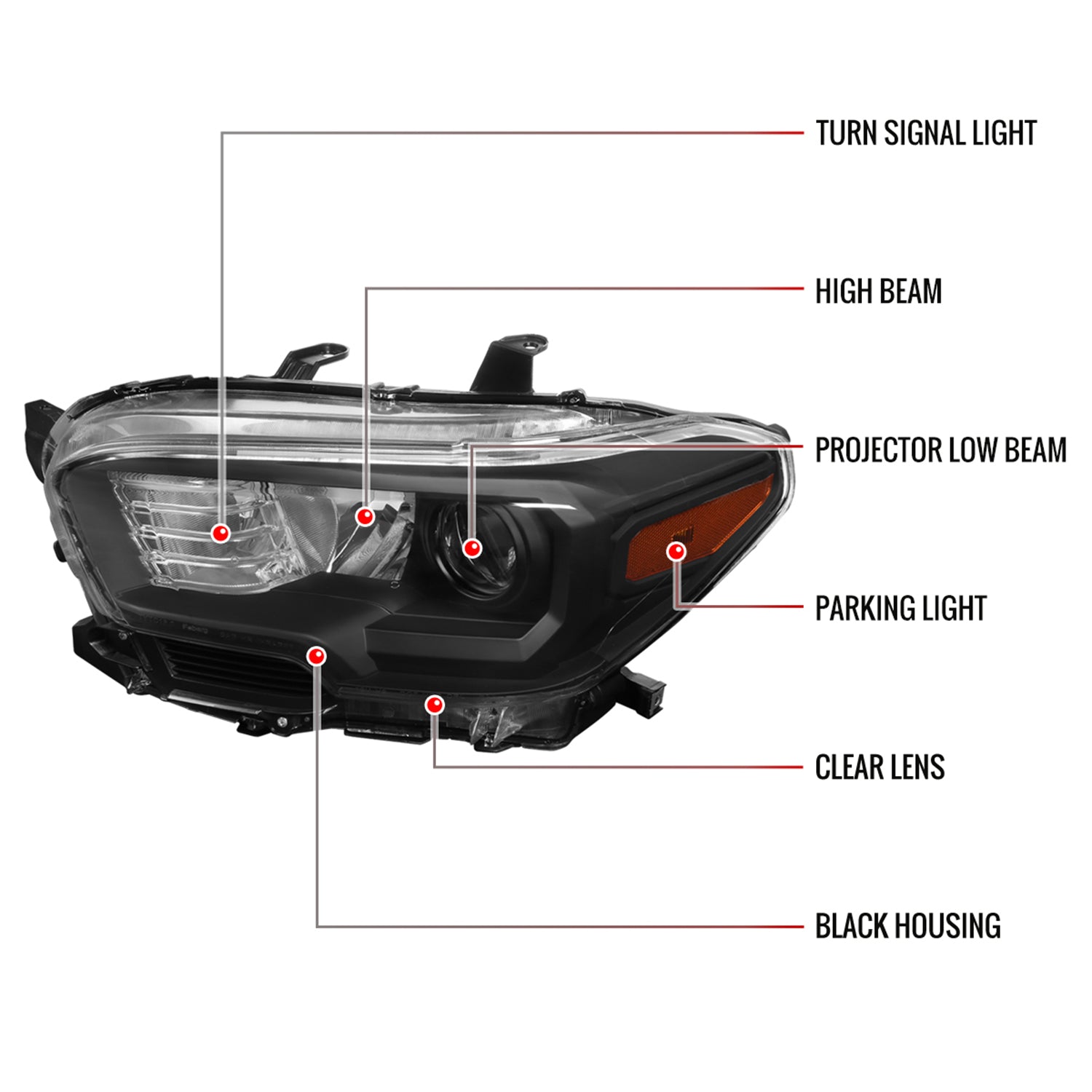 2016-2023 Toyota Tacoma Projector Headlights Amber Reflectors Matt Black/Clear