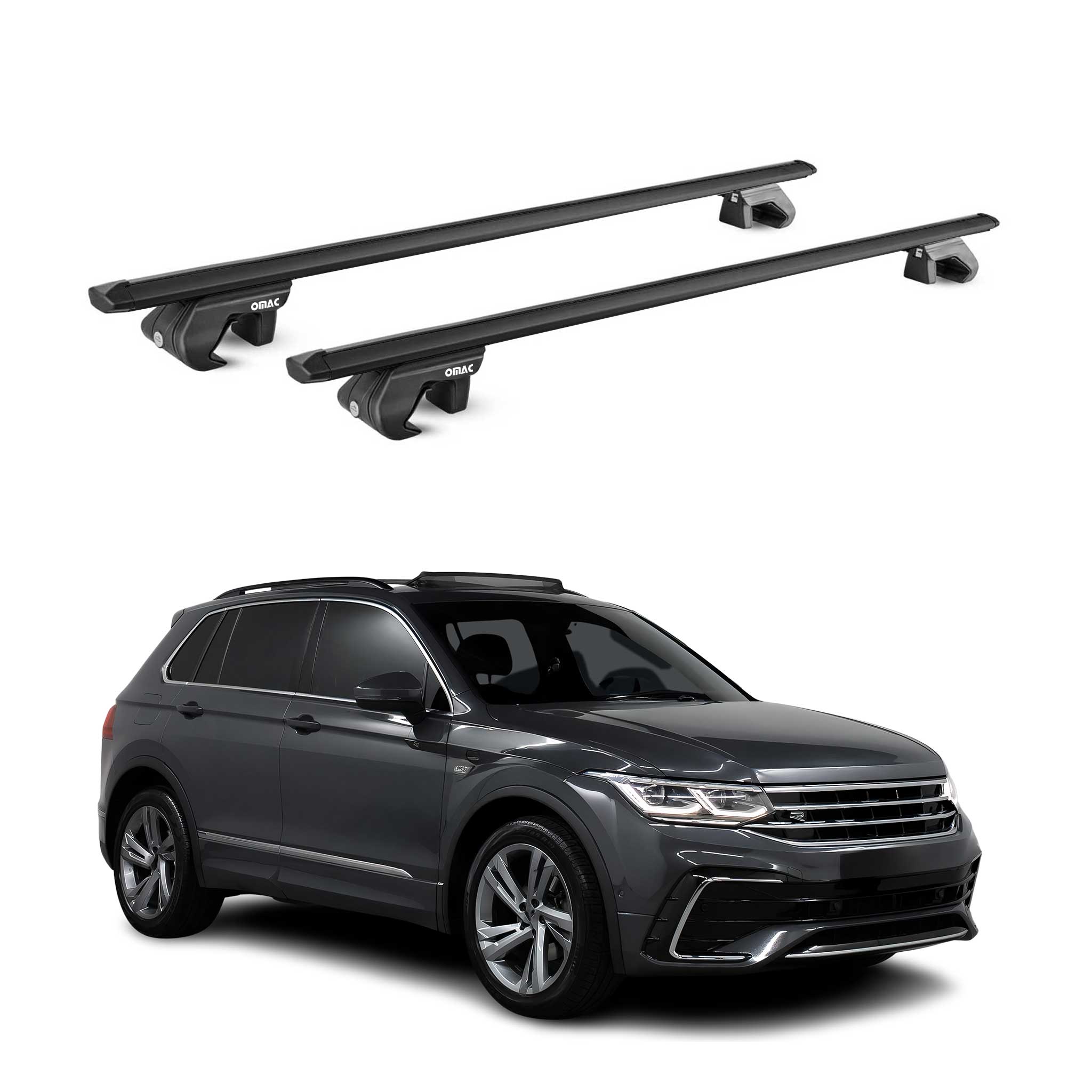 Roof Rack Cross Bars Carrier for Volkswagen Tiguan II 2018-2024 Alu Black 2Pcs