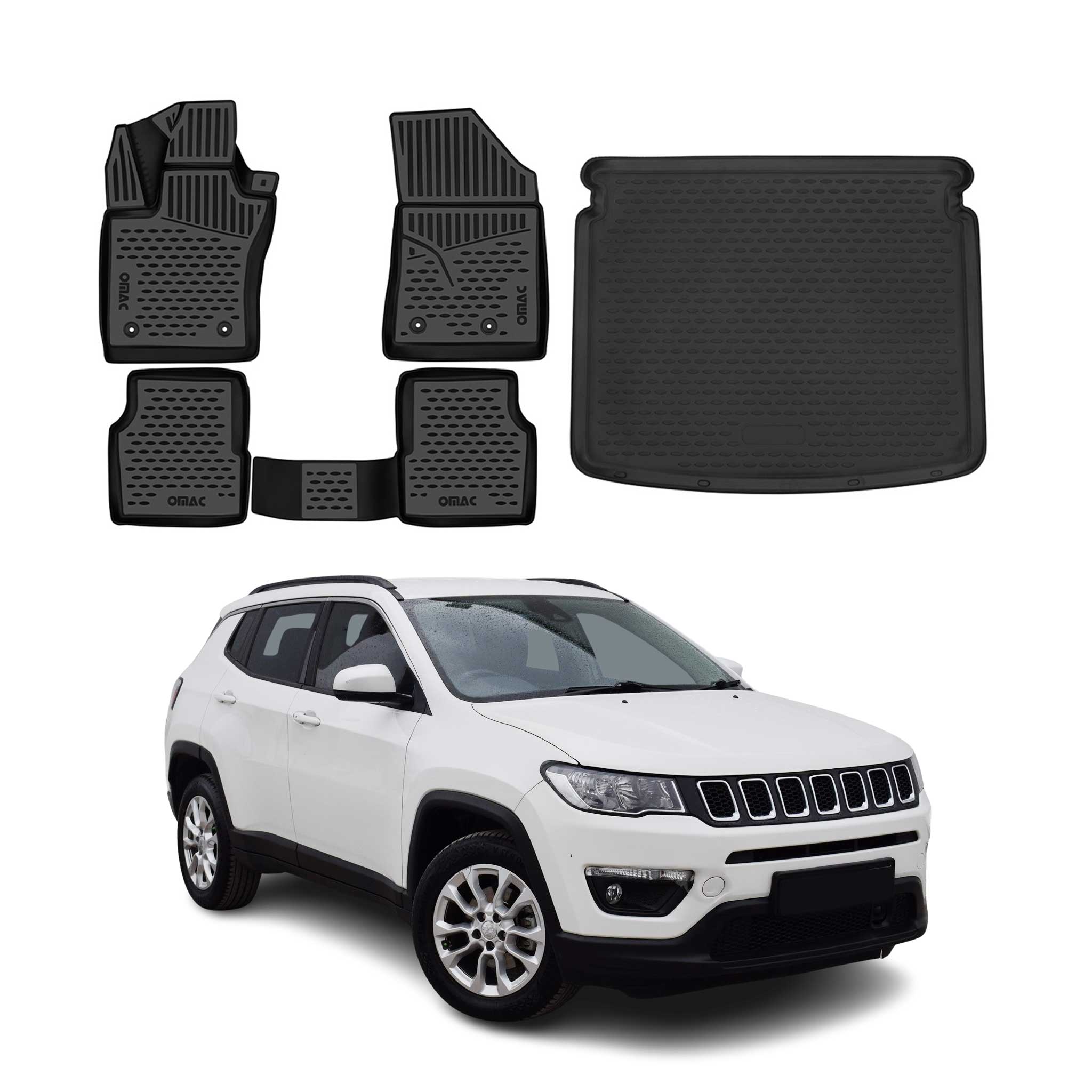 2017-2026 Jeep Compass Floor Mats & Cargo Liner Full Set All Weather Upper Trunk