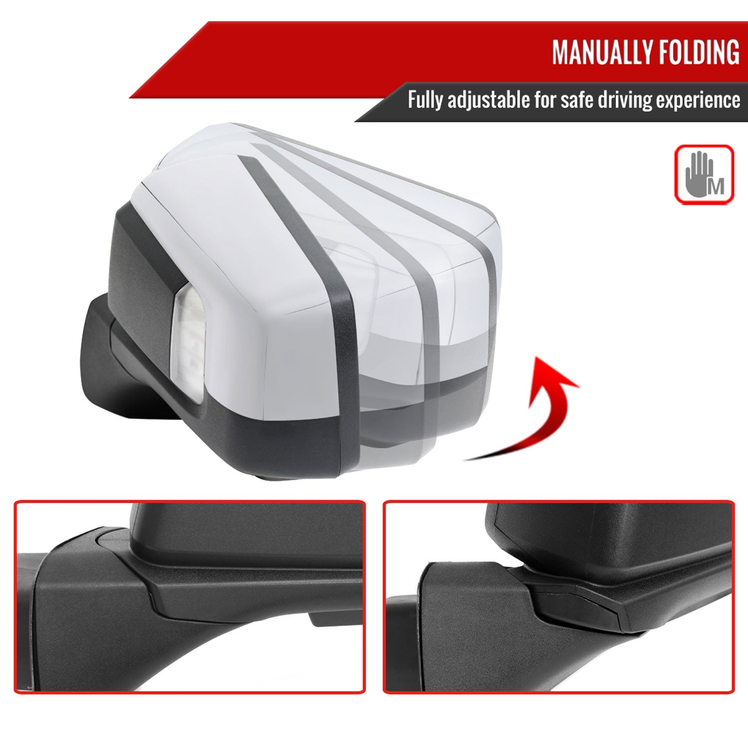 2019-2024 GMC Sierra 1500 Chrome Manual Fold & Heated Side Mirror Driver Side