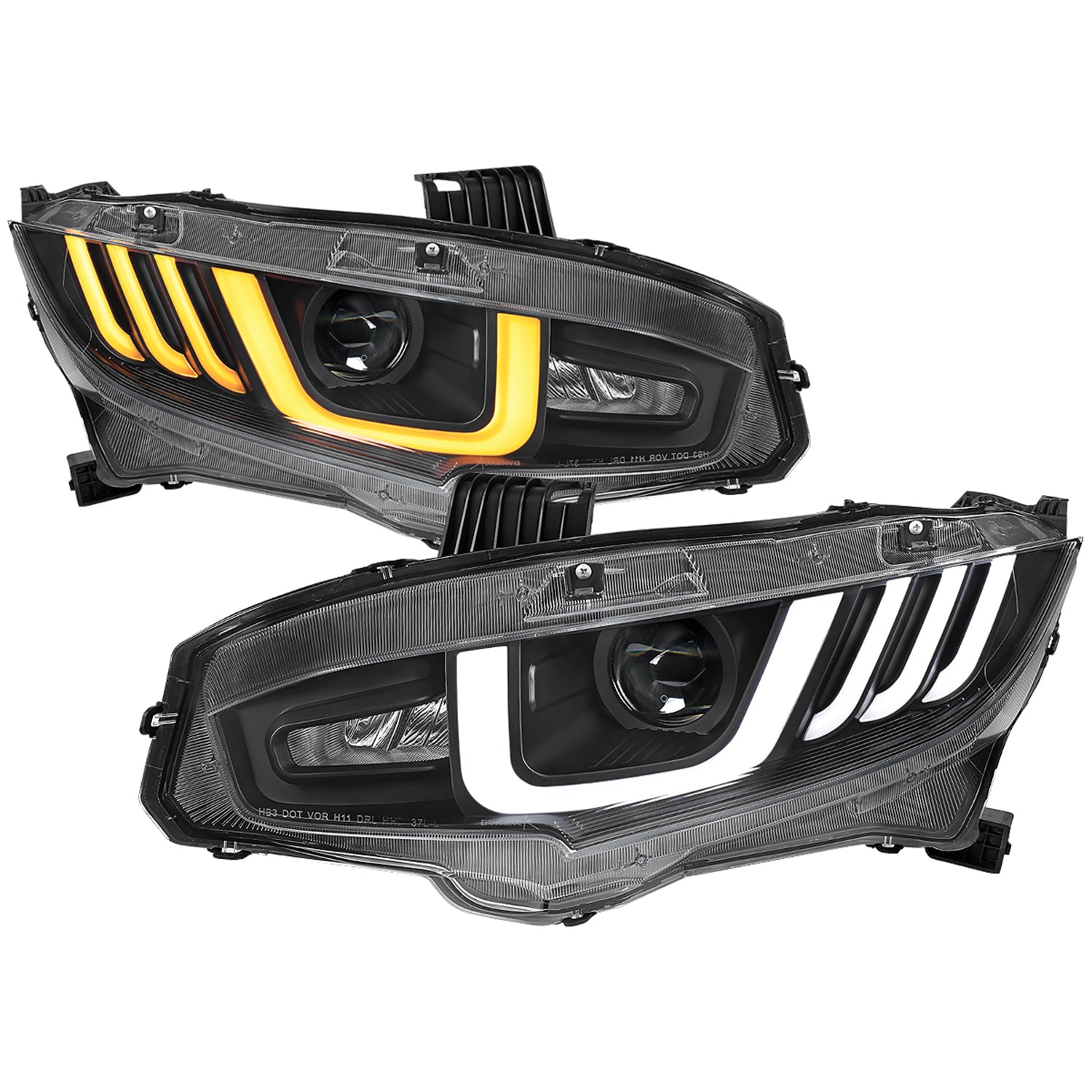 2016-2021 Honda Civic Full LED Projector Headlights Turn Signal Black