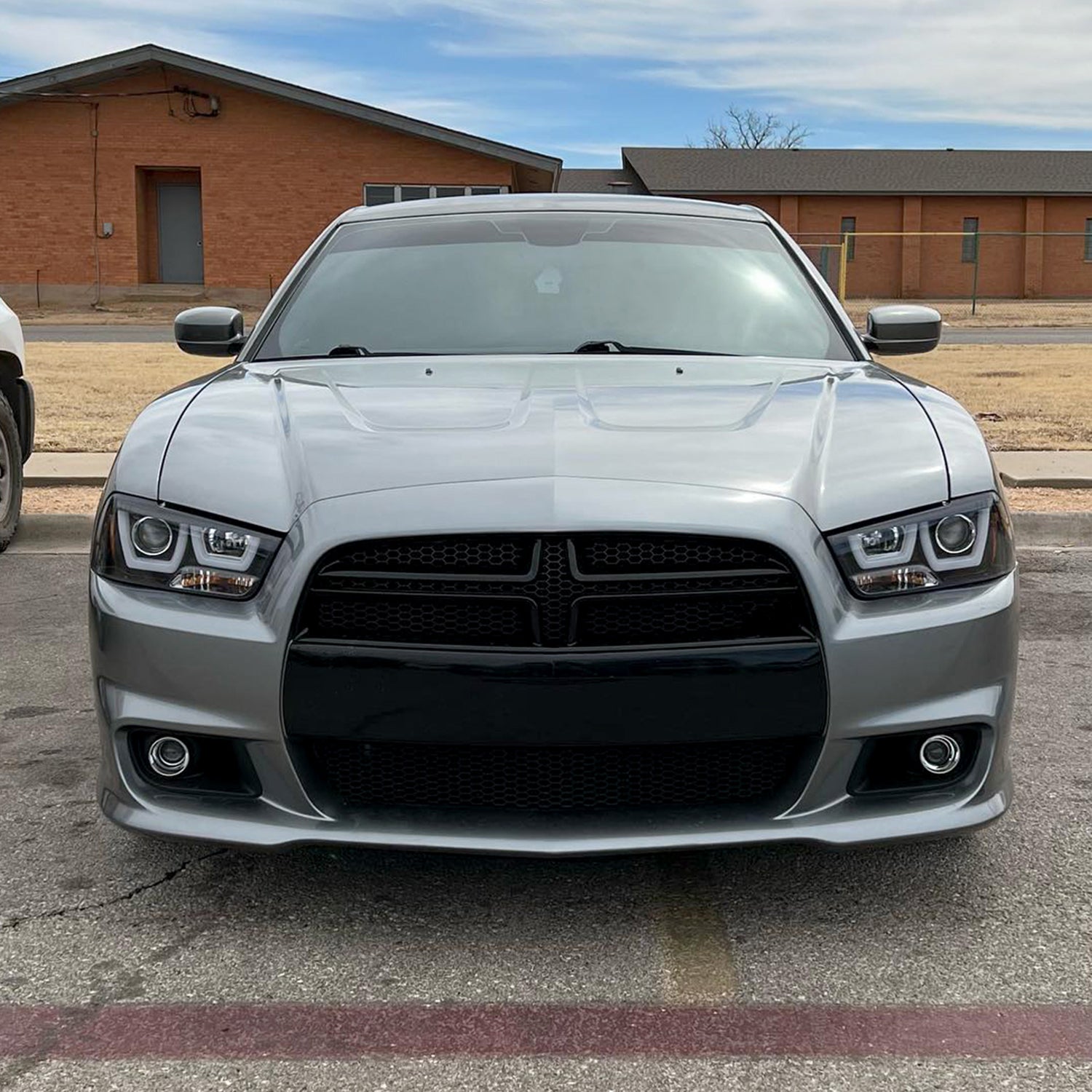 2011-2014 Dodge Charger Dual Halo Projector Headlights Matte Black/Clear Lens