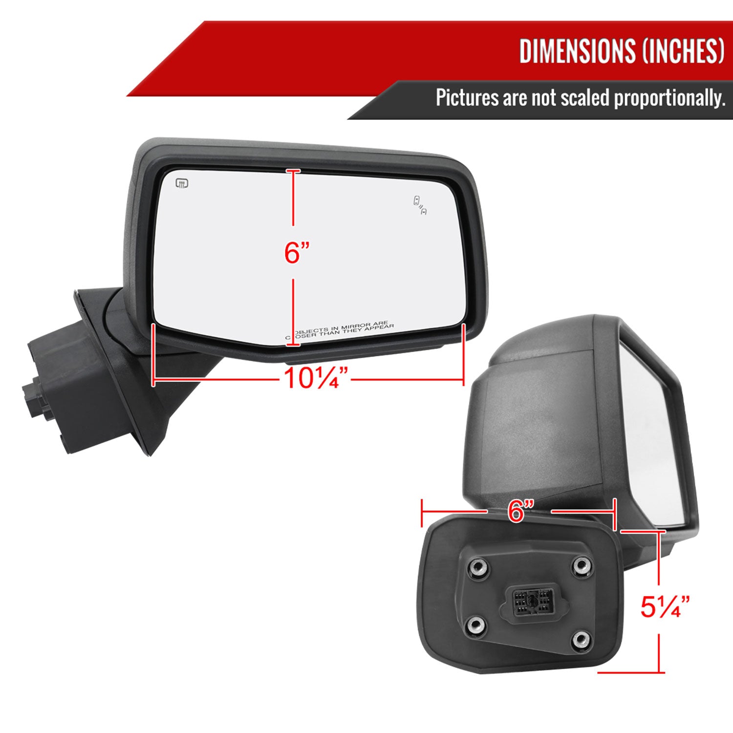 2019-2024 GMC Sierra 1500 Black Auto-Fold Side Mirror & Auxiliary Passenger
