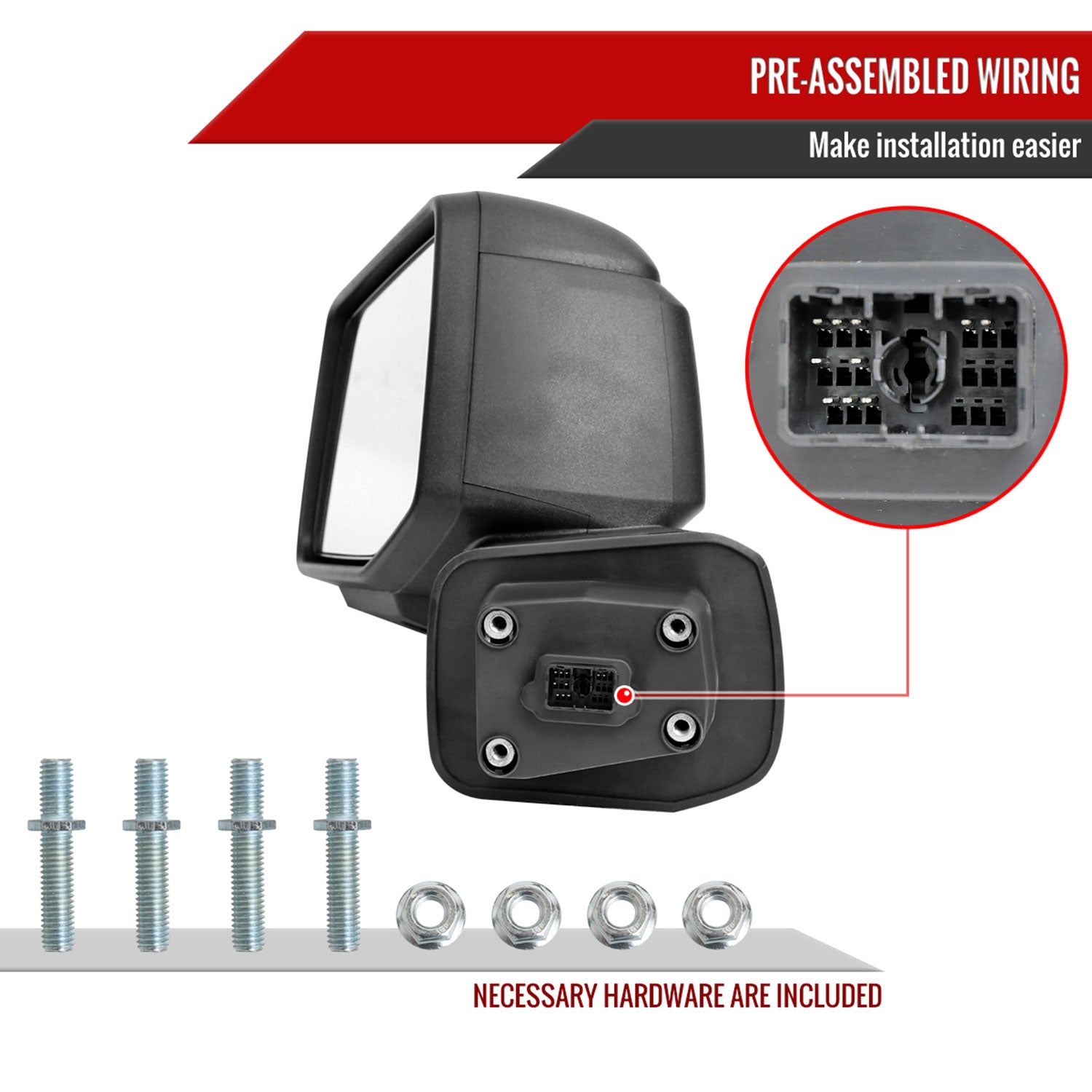 2019-2024 GMC Sierra 1500 Black Auto-Fold Side Mirror Puddle &Auxiliary Driver
