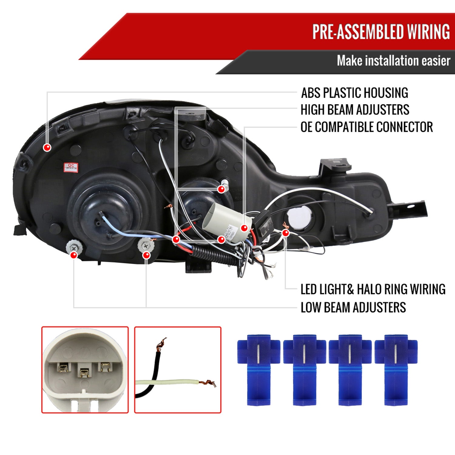 2000-2002 Dodge Plymouth Neon Dual Halo Projector Headlights Chrome/Clear Lens