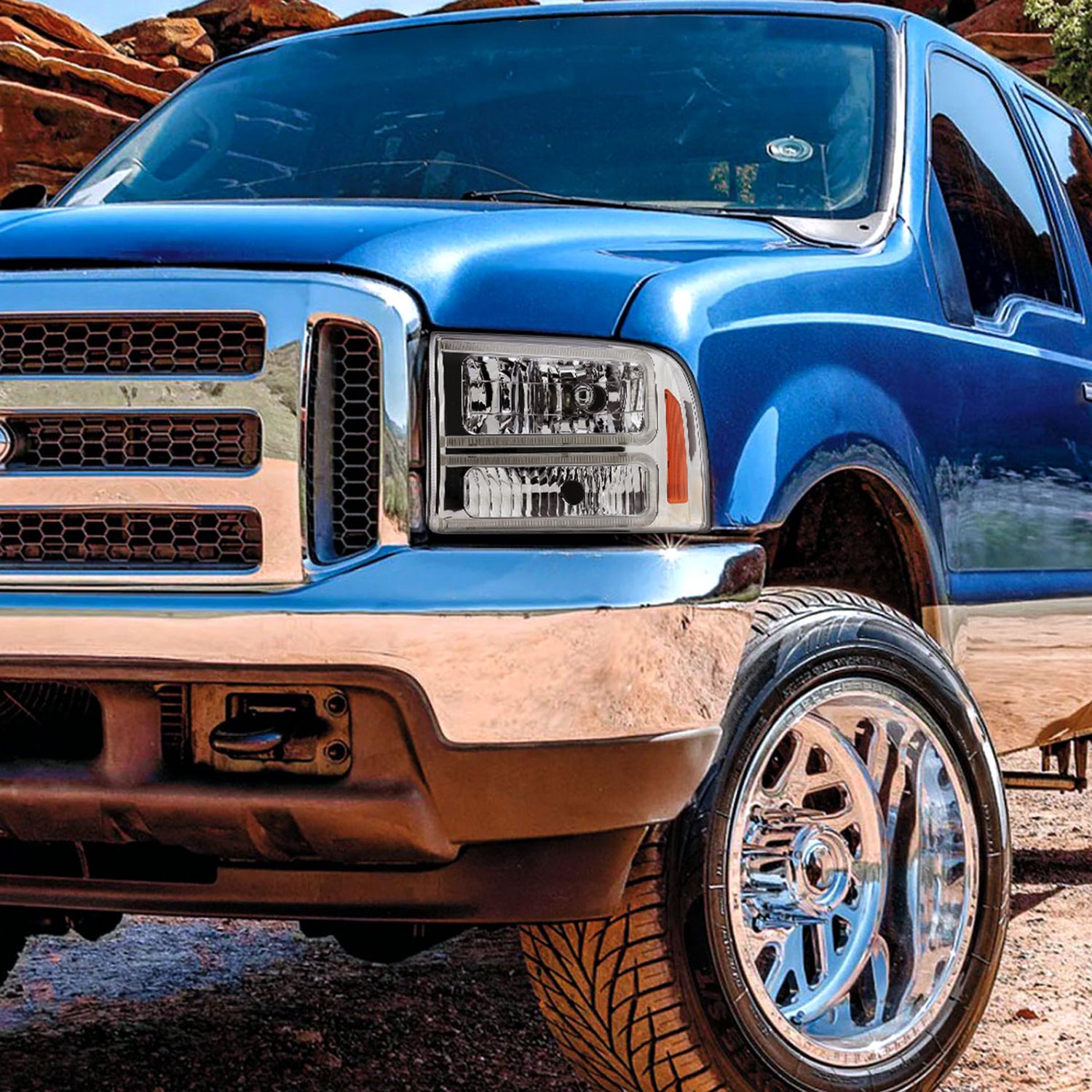 1999-2004 Ford F-250/350/450/550/Excursion Headlights Dual LED C-Bar Chrome