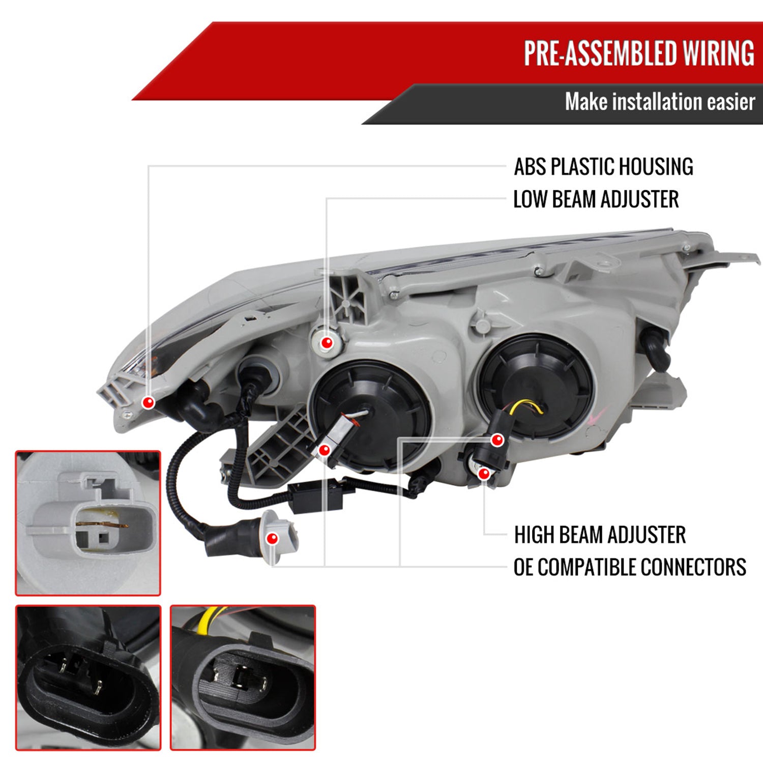 2011-2013 Toyota Highlander Projector Headlights SMD LED Light Strip Black