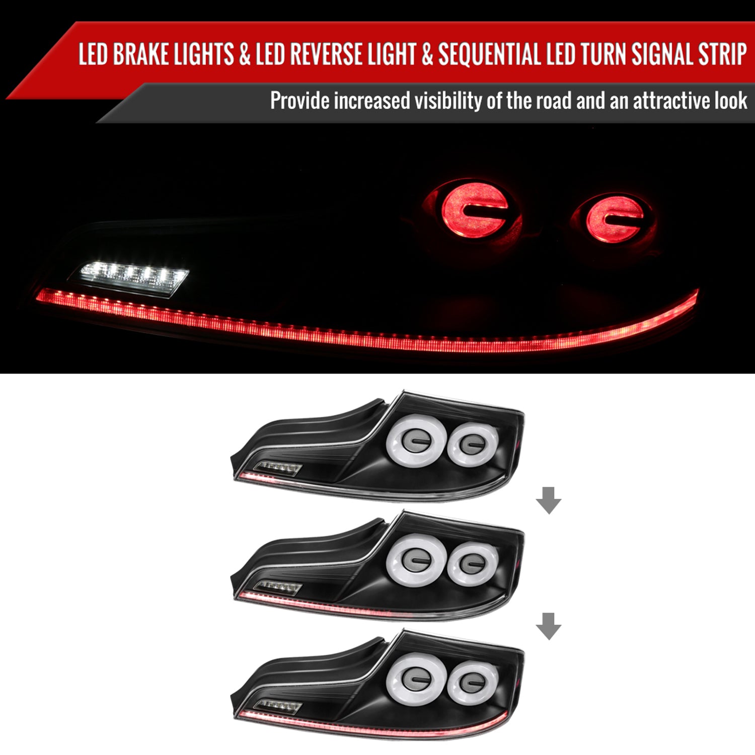 2003-2007 Infiniti G35 Coupe White LED Halo Signal Tail Light Matt Black/Clear