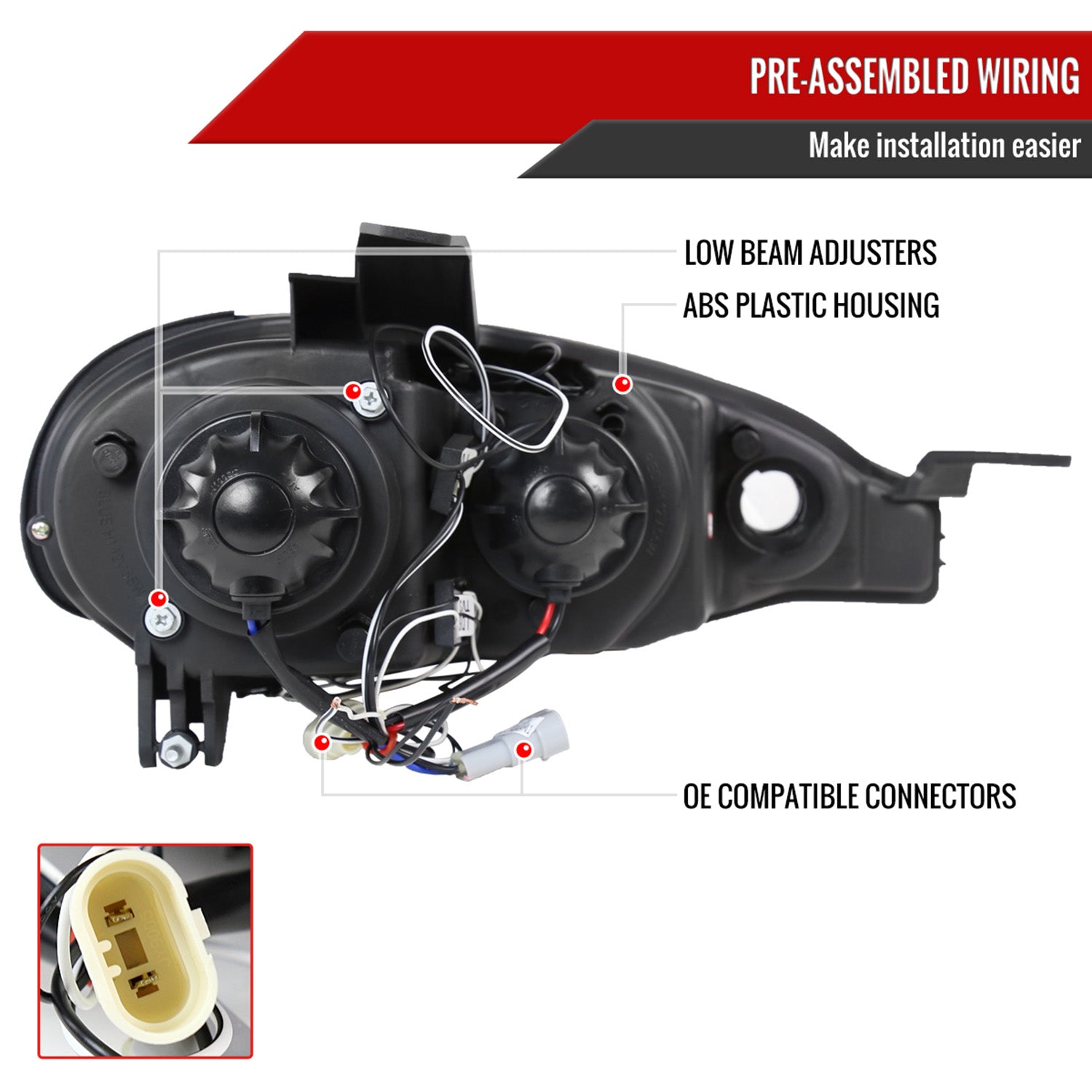 2001-2005 Mazda Miata MX-5 Dual Halo Projector Headlights Chrome/Clear Lens