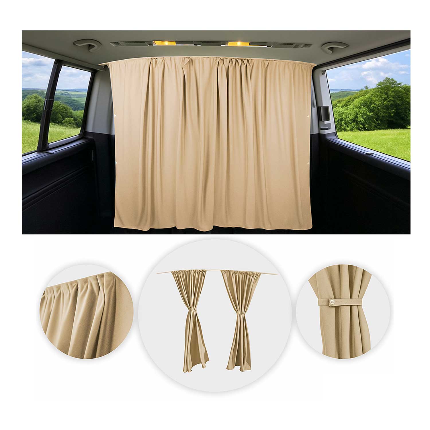 Mercedes Sprinter Cabin Divider Curtain Privacy Curtains Beige 2 Curtains