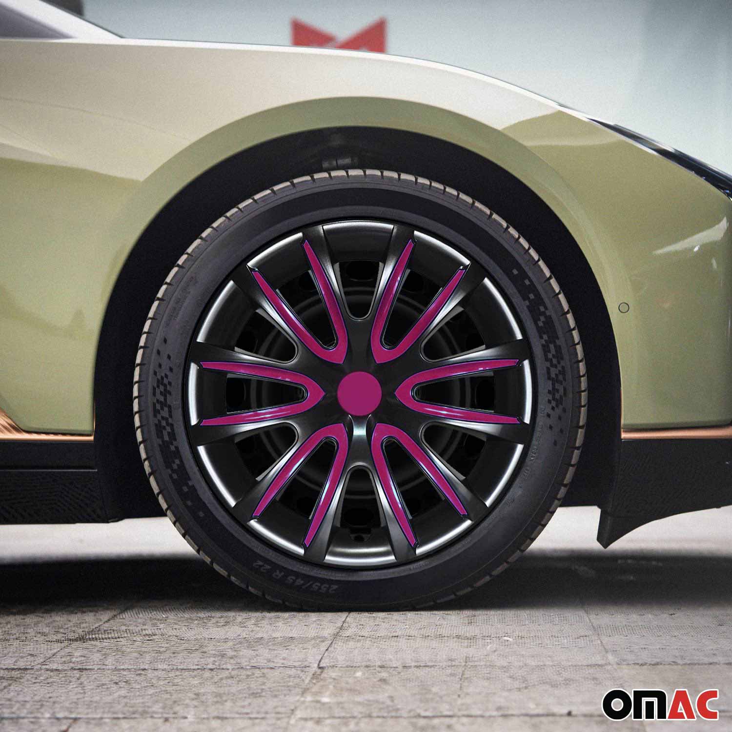 16" Inch Hubcaps Wheel Rim Cover Glossy Black with Violet Insert 4pcs Set