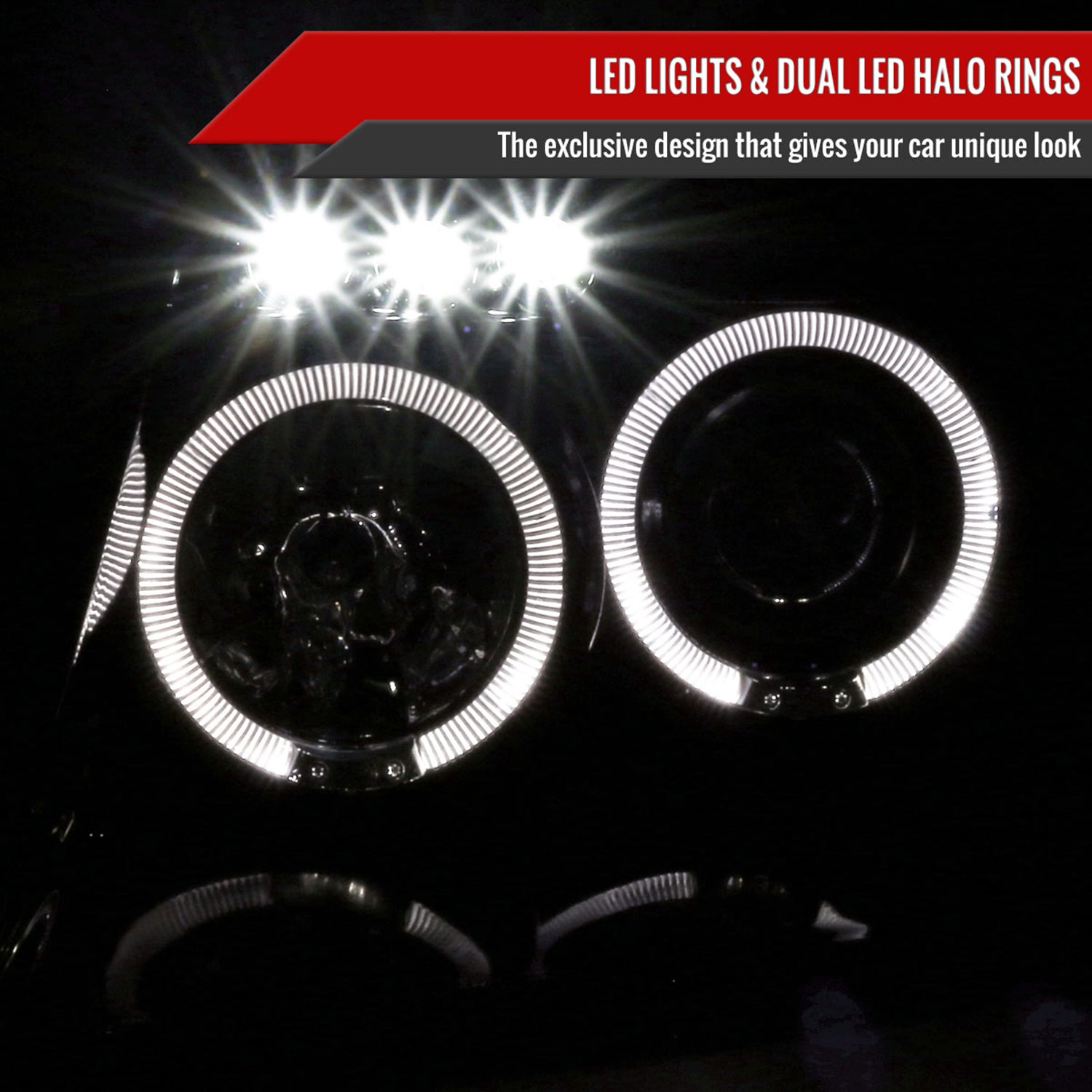 1999-2004 Jeep Grand Cherokee Dual Halo Projector Headlights Jet Black/Clear