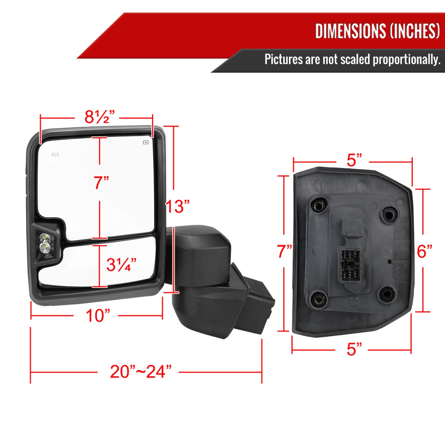 2020-2024 Chevy Silverado/GMC Sierra 2500HD/3500HD Heated Black Towing Mirrors