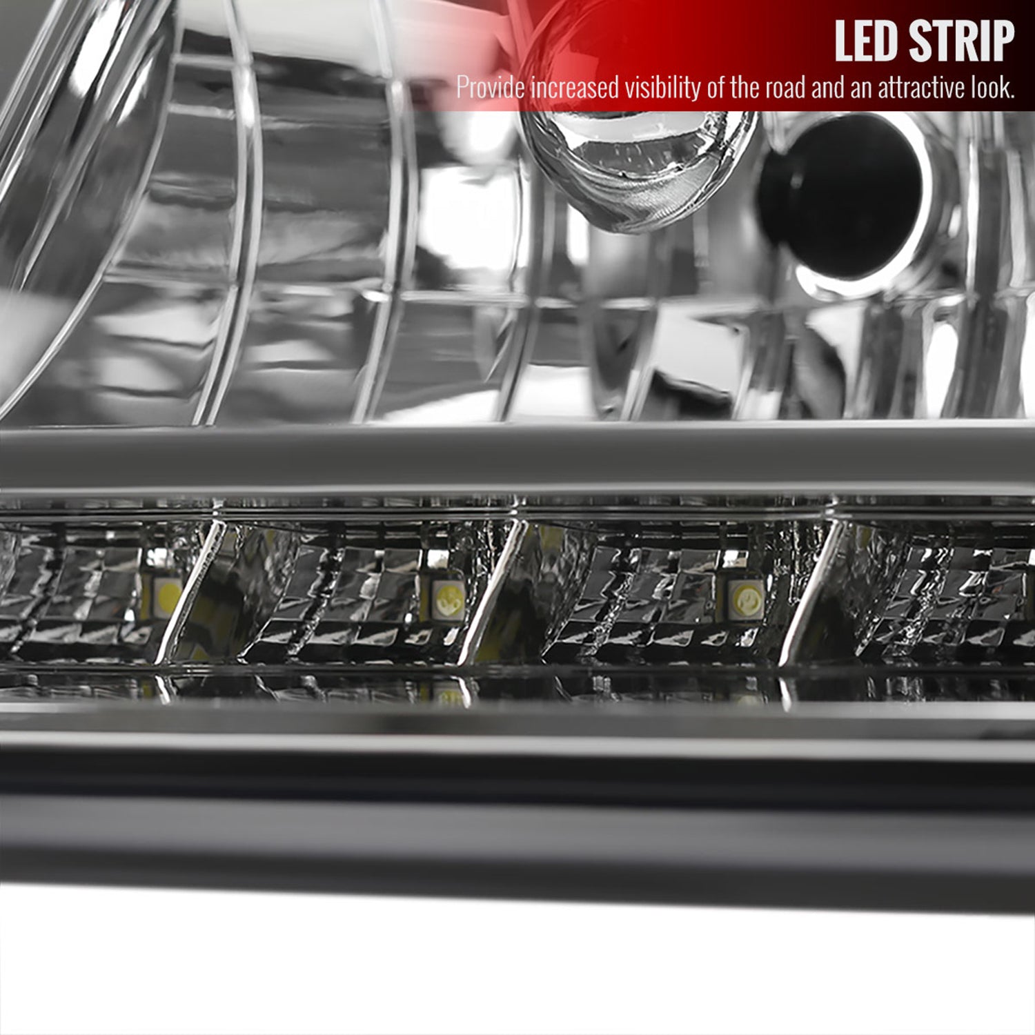 2000-2005 Chevy Impala Crystal Headlights w/ SMD LED Light Strip Chrome/Clear