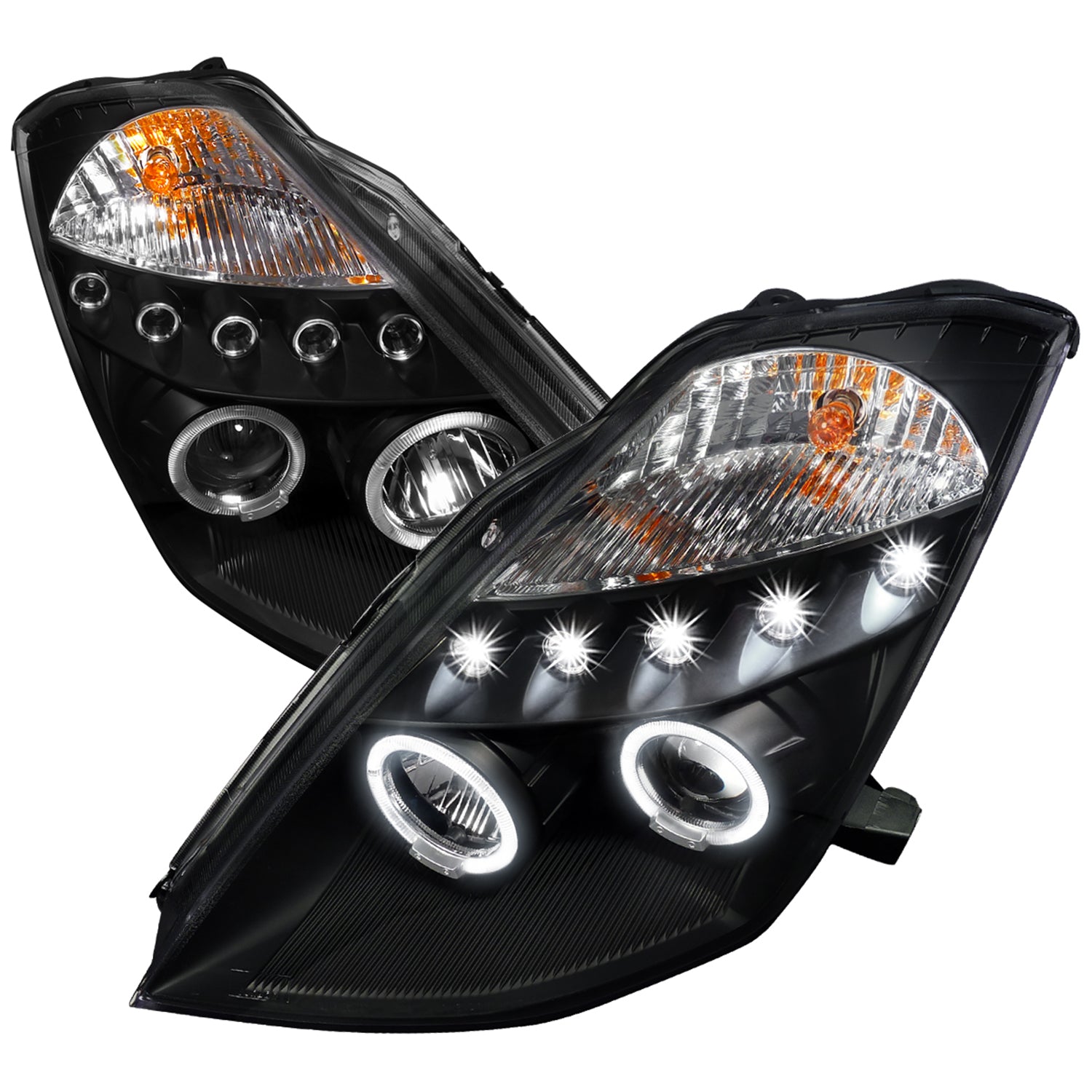 2003-2005 Nissan 350Z Dual Halo Projector Headlights Matte Black/Clear Lens