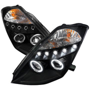 2003-2005 Nissan 350Z Dual Halo Projector Headlights Matte Black/Clear Lens