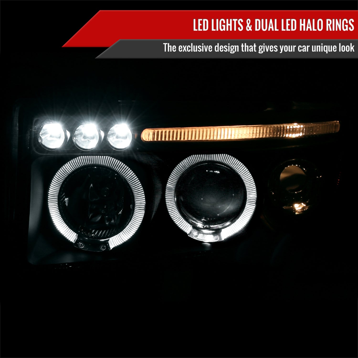 1994-2001 Dodge RAM Dual Halo Projector Headlights Matte Black/Clear Lens