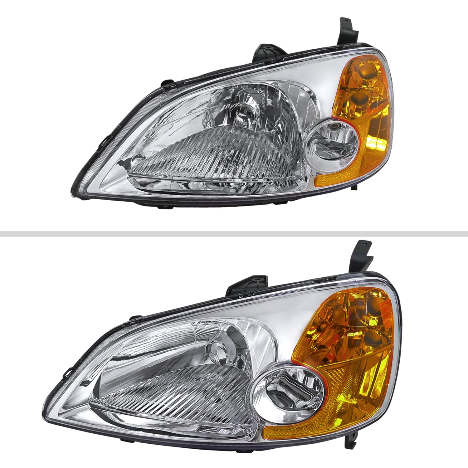 2001-2003 Honda Civic Factory Style Headlights Chrome Housing/Clear Lens