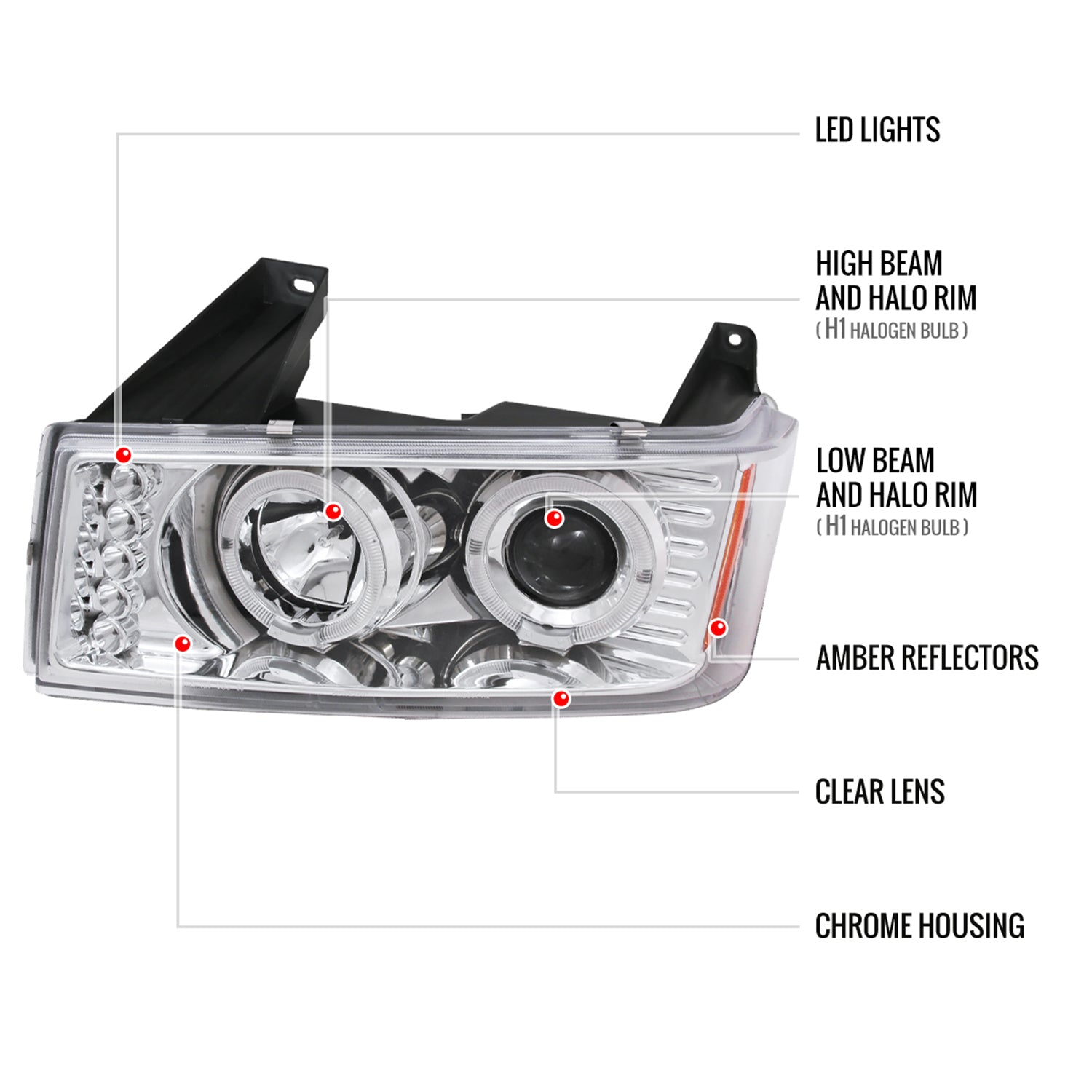 2004-2012 Chevy Colorado/ GMC Canyon Dual Halo Projector Headlights Chrome