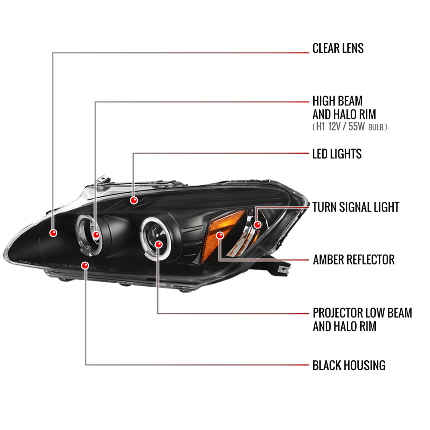 2000-2003 Honda S2000 AP1 Dual Halo Projector Headlights Matte Black/Clear