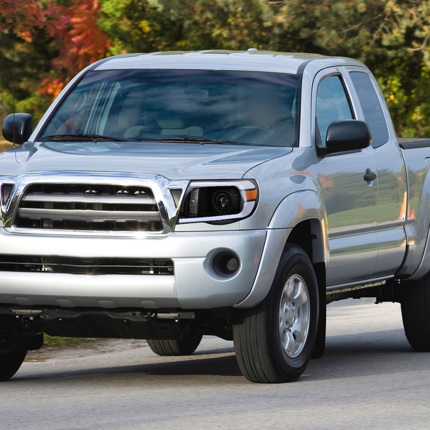 2005-2011 Toyota Tacoma LED Bar Projector Headlights Matte Black/Clear Lens