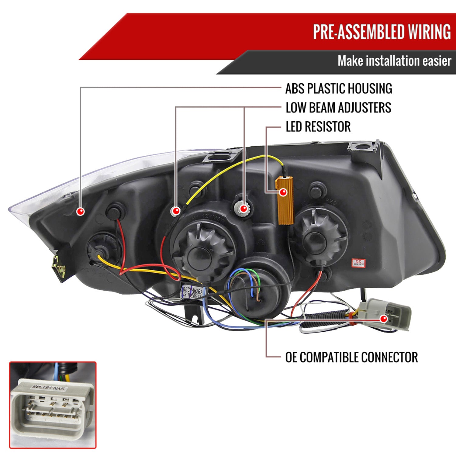 2006-2008 BMW E90 3 Series Dual Halo Headlights LED Light& Signal Matte Black