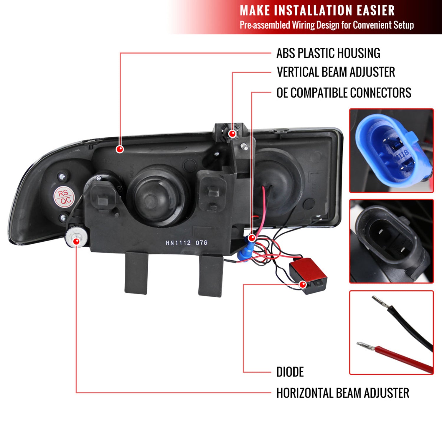 1998-2004 Chevy S10 Blazer Dual Halo Projector Headlights Bumper Lights Black