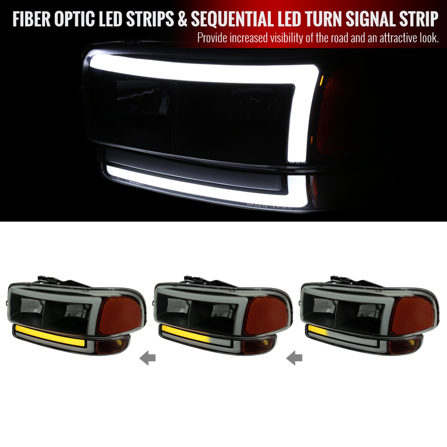 1999-2006 GMC Sierra/Yukon/Yukon XL Headlights&Signal Bumper Lights Smoke