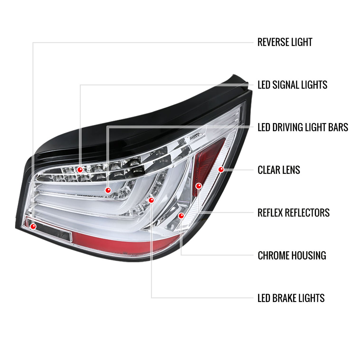 2004-2007 BMW E60 5 Series Sedan LED Tail Lights Chrome Housing/Clear Lens