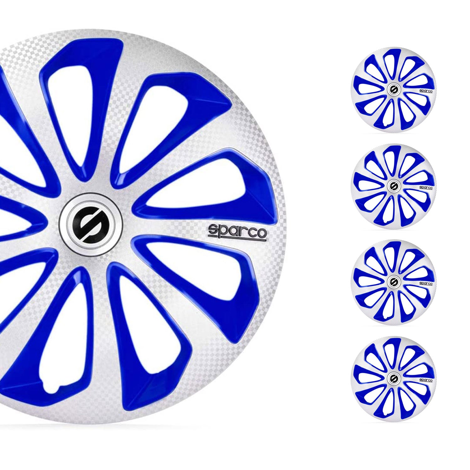 Sicilia Hub Caps Wheel Cover 14" Silver & Blue Carbon Full Set 4 pcs.
