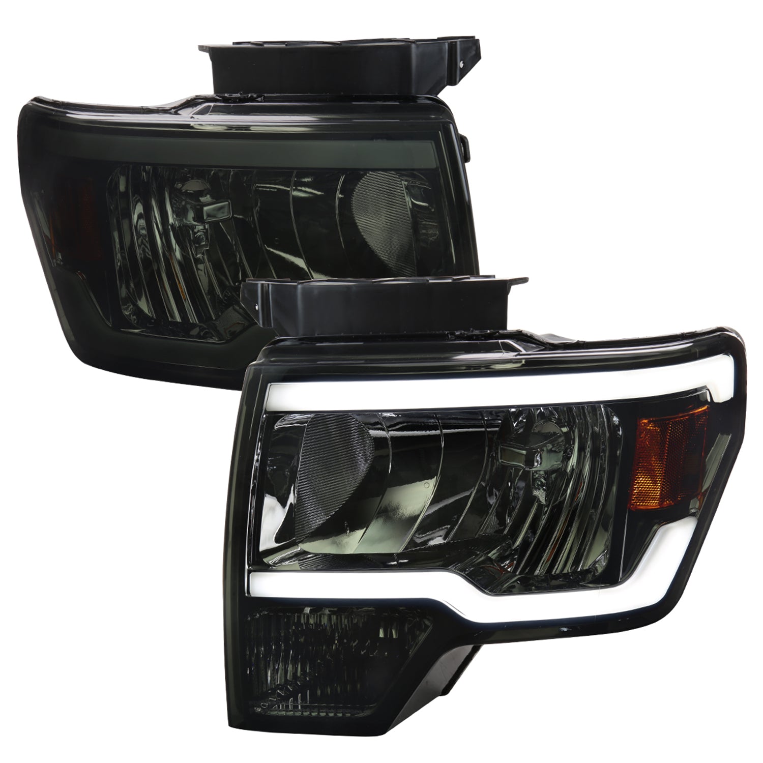 2009-2014 Ford F-150 LED Tube Factory Style Headlights Chrome/Smoke Lens